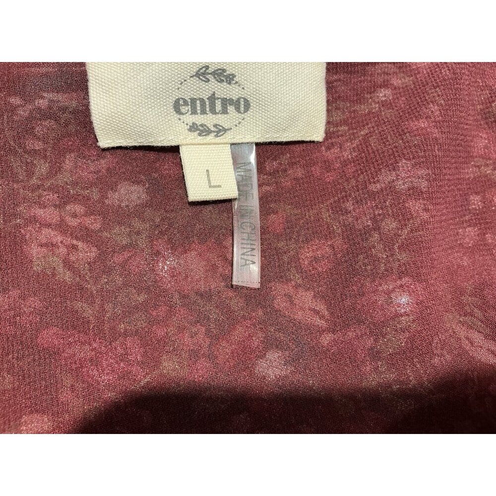 Entro Top Large Burgundy Long Sleeve Floral Print Ruffle Rouching - Picture 6 of 9